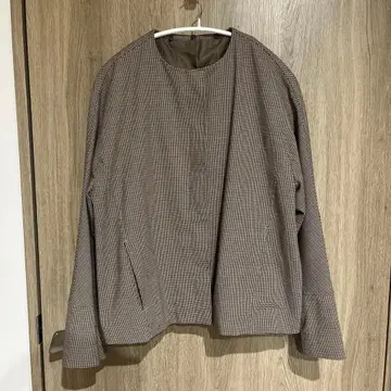 [ LADYLUCKLUCA ] 브라운 체크 무늬 노카라 자켓