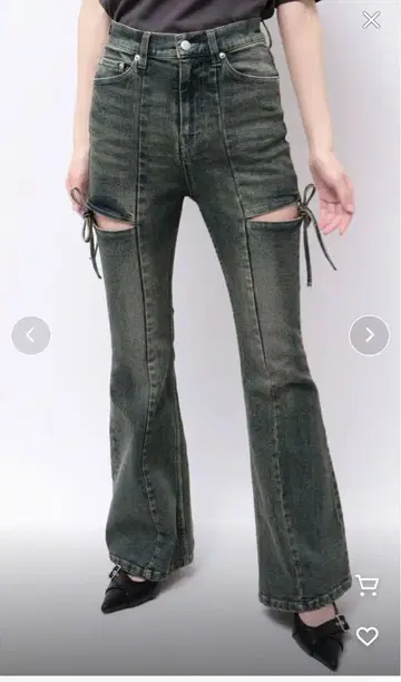 컷 아웃 리본 데님 팬츠