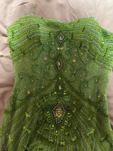 JEAN MACLEAN 그린 비즈 자수 드레스