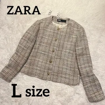 택 포함 새상품 ZARA 노카라 트위드 자켓 골드 버튼 L 사이즈