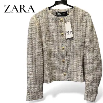 ZARA 트위드 노카라 자켓 L 택 포함 새상품 골드 버튼