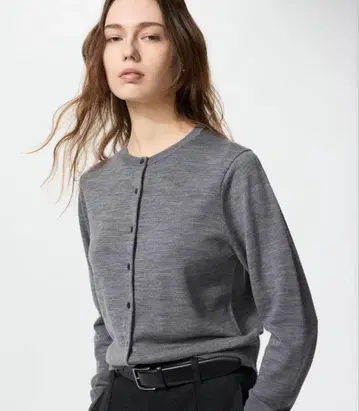 메리노 크루넥 가디건 그레이 유니클로