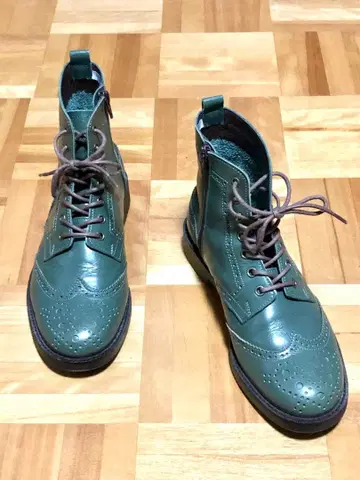 TODAY'S 천연 가죽 부츠 윙팁 레이스업 그린 24cm 일본제