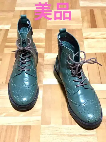 TODAY'S 천연 가죽 부츠 윙팁 레이스업 그린 24cm 일본제