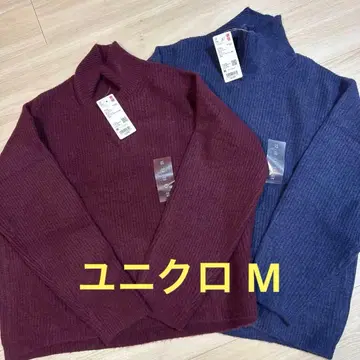 새상품 UNIQLO 하이넥 니트 스웨터 M Wine & Blue