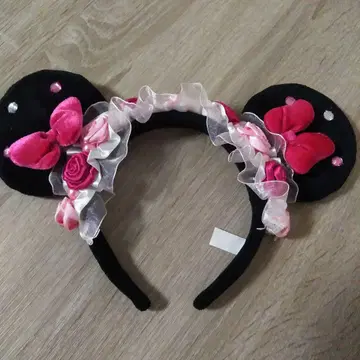 디즈니 미니 머리띠 로즈 장미 프릴 레이스
