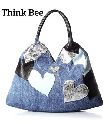미사용급 ThinkBee 데님 하트 토트백 핸드백