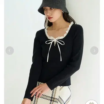 snidel 프릴 도킹 니트 풀오버 블랙