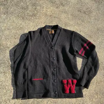 50s 레터드 가디건 usa제 울 블랙