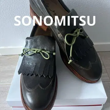SONOMITSU 소노미츠 퀼트 혀 가죽 신발 23.5 리본 가죽