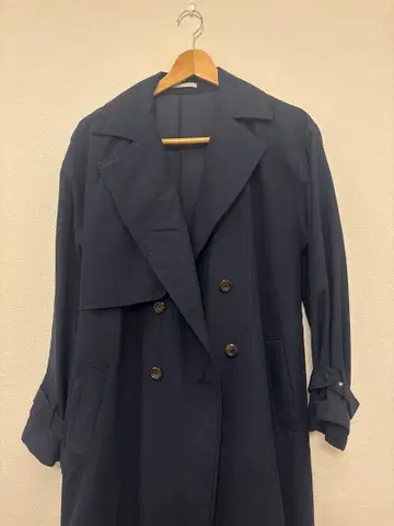 네이비 더블 롱 트렌치코트