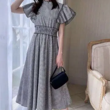 GRL 체크 무늬 메로우 셔링 플레어 원피스 [at1840]