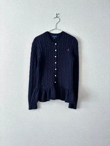 랄프 로렌 페플럼 가디건 케이블 짜임 니트 네이비 150