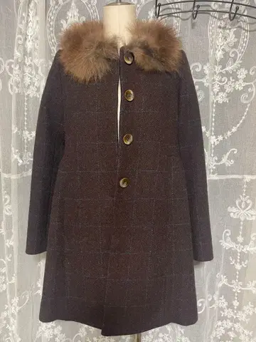 해리스 트위드 폭스 브라운 코트