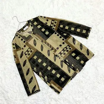 [로댕] 기하학 패턴 가디건 루프 버튼 올 패턴 루즈핏 레트로