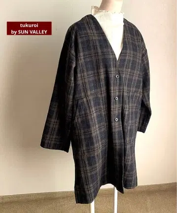 tukuroi 츠쿠로이 울 혼방 체크 무늬 노카라 코트 M