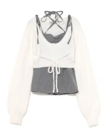 버블 체크 리본 앙상블 화이트