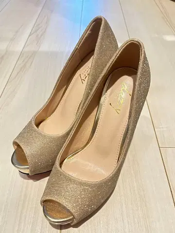 [ 새상품급 ] 골드 글리터 오픈토 하이힐