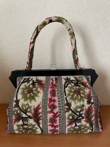 앤티크풍 비즈 백 핸드백 일본 정통의상 소품 파티 백 꽃무늬