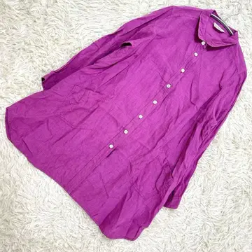 푸산 퍼플 긴팔 셔츠 원피스 미니 기장 일본제 린넨 100% L