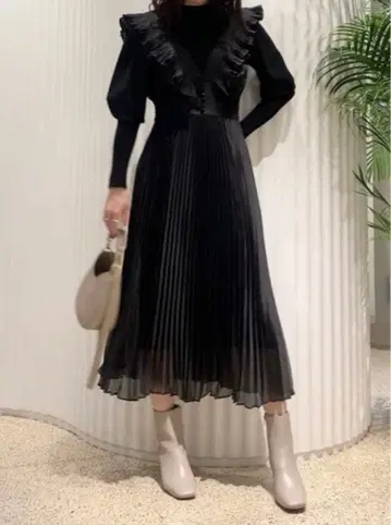 SNIDEL 스나이델 시어 레이어드 니트 원피스