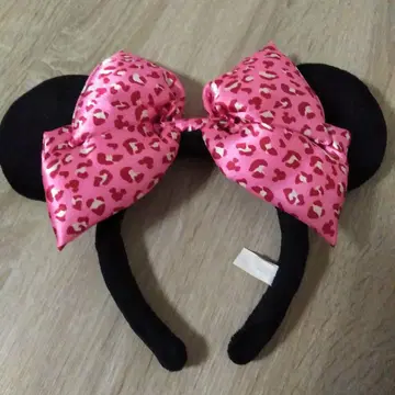 디즈니 레오파드 무늬 핑크 미니 리본 머리띠