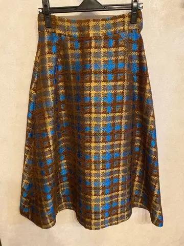 플레어 스커트 파랑과 브라운 체크 무늬