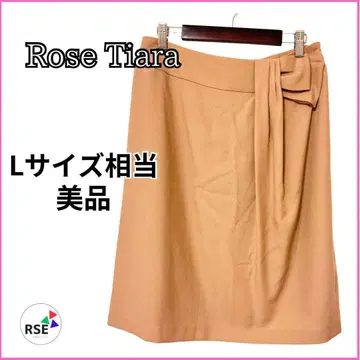 Rose Tiara 플레어 스커트 무릎 기장 리본 오렌지 베이지 L