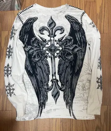 y2k 그런지 REDEMPTION 날개와 십자가 디자인 긴팔 티셔츠