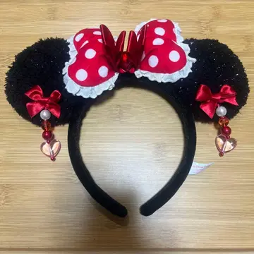 도쿄 디즈니 리조트 미니 마우스 귀찌 머리띠 빨간색 도트 라메