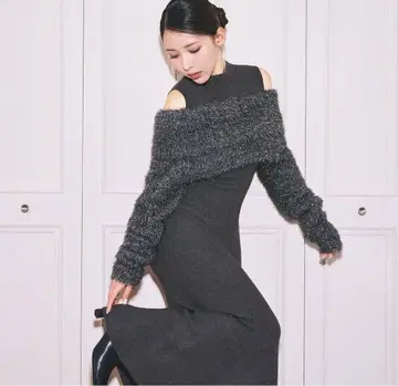 페더 라메 레이어드 니트 원피스