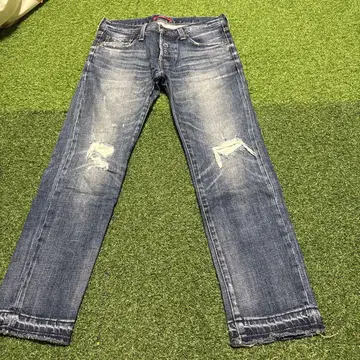 SEAM 데미지 가공 다크 블루 데님