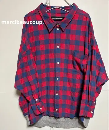 mercibeaucoup, 빨파 체크 오버 사이즈 셔츠