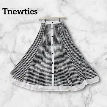 Tnewties [ 카페인 프리 ] 하운드 투스 패턴 플레어 스커트