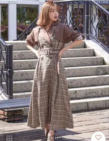 다리치 Darich 체크 도킹 트렌치코트 브라운