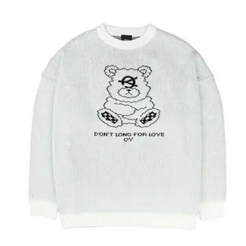 OY 곰 자수 그레이 니트 스웨터