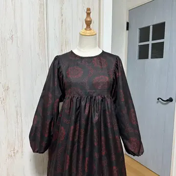 기모노 리메이크 오시마 명주로 만든 돌먼 슬리브 요크 개더 원피스 (L)