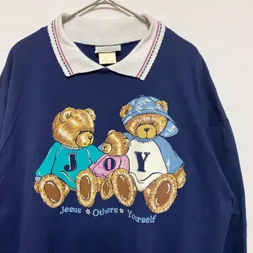 90s 빈티지 베이직에디션스 곰 카라 부착 맨투맨