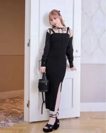 미셸 마카롱 리본 니트 원피스