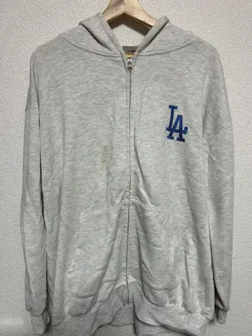 LA 로고 그레이 후드티 후드 부착
