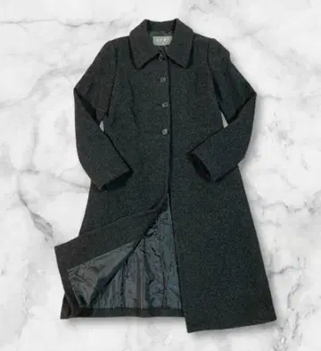 OZOC 다크 그레이 울 100% 라운드 칼라 롱 코트