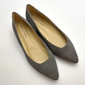 오데뜨 앤 오딜 스웨이드 펌프스 플랫 포인티드 그레이 22cm
