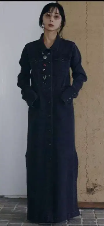 Ameri VINTAGE I LINE DENIM SHIRT DRESS