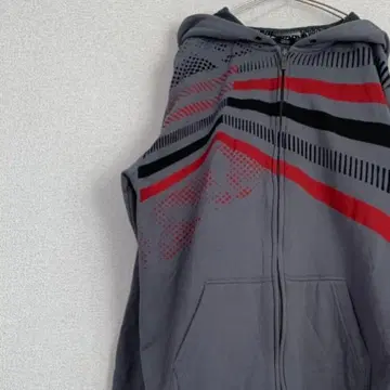 구제 후드티 풀 집업 센터 프린트 끈 없음 그레이 XL