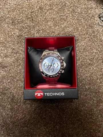 작동품 TECHNOS 아날로그 시계 아이스 블루 쿼츠