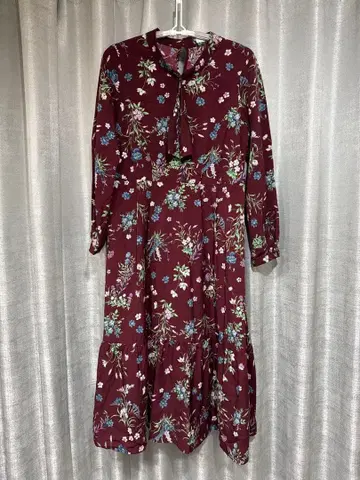 [ 중고 ] Aquagirl 플라워 프린트 긴팔 롱 원피스 버건디