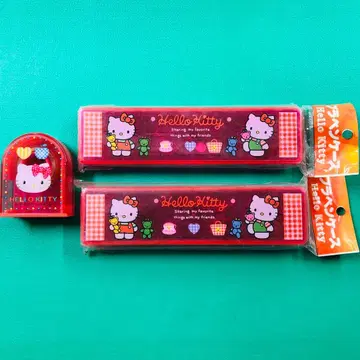 1994, 2001년산 헬로키티 플라 펜 케이스 2개, 테이프 커터 세트