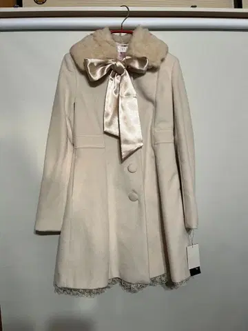 Deary 리본 포함 걸리시 롱 코트 아이보리 미사용 새상품