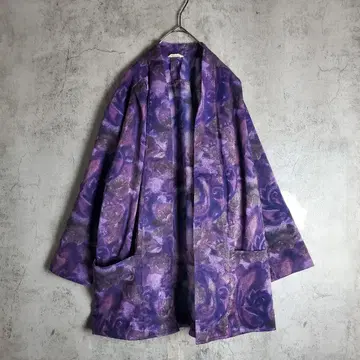 [빈티지] 구제 의류 가디건 올 패턴 스카프 패턴 보라색 레트로