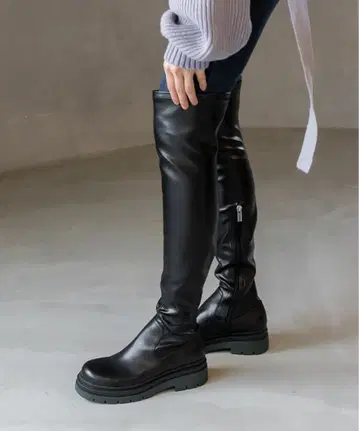 RANDA 우천 겸용 트랙 밑창 니하이 부츠 블랙 사이드 지퍼 포함 L